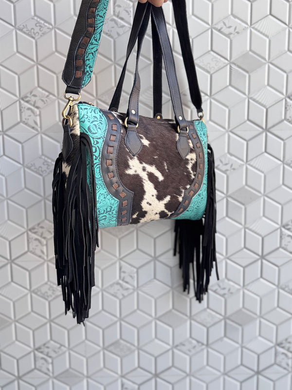 Cowhide Leather Hand Tooled Carving Leather Fringe Tote Bag Stylish Leather Bags for Women's