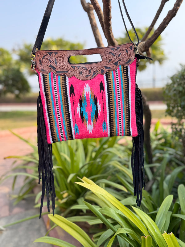 Hand Tooled Fringe Handbag Jacquard New Design Bohemian Aztec Fabric Bags Stylish Bags for Women