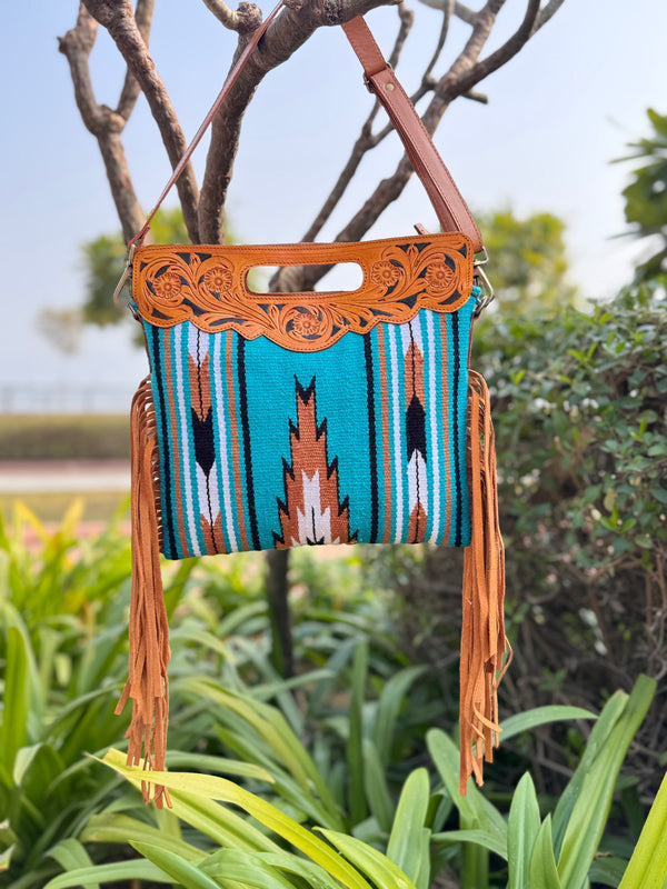 Hand Tooled Fringe Handbag Jacquard New Design Bohemian Aztec Fabric Bags Stylish Bags for Women