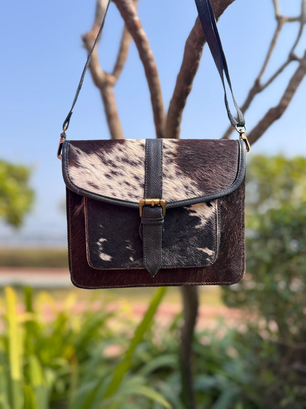 Real Cowhide Fur Leather Purse Stylish Casual Sling Bag for Women's