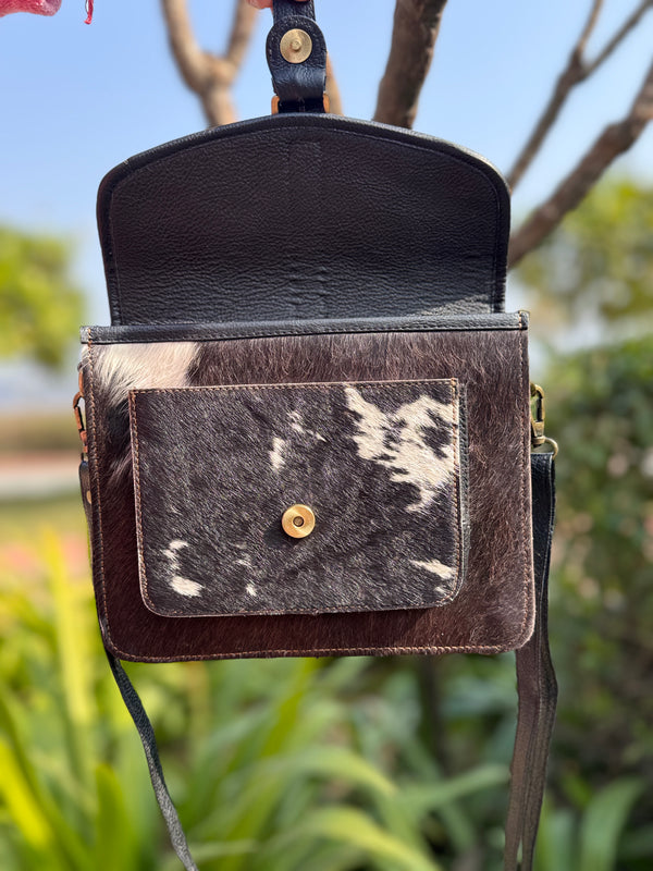 Real Cowhide Fur Leather Purse Stylish Casual Sling Bag for Women's