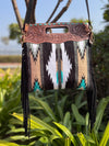 Hand Tooled Fringe Handbag Jacquard Leather Sling Bohemian Aztec Saddle Blanket Bags