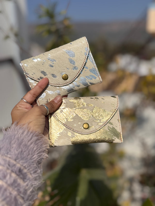 Hair on Hide Leather Coin PurseWallet Card Holders Genuine Metallic Fur Leather Mini Pouch