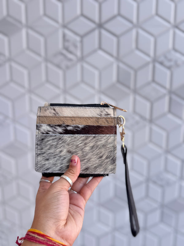 Hair on Hide Leather Coin Purse Stylish Clutch ATM Card Holder Cowhide Leather Western Style Clutch