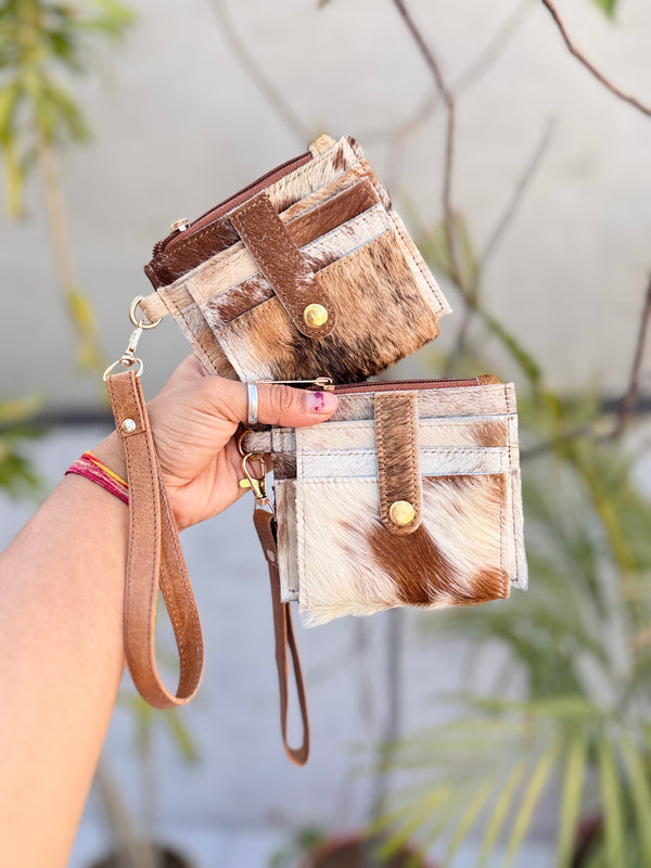 Hair on Hide Leather Coin Purse Stylish Clutch ATM Card Holder Cowhide Leather Western Style Clutch