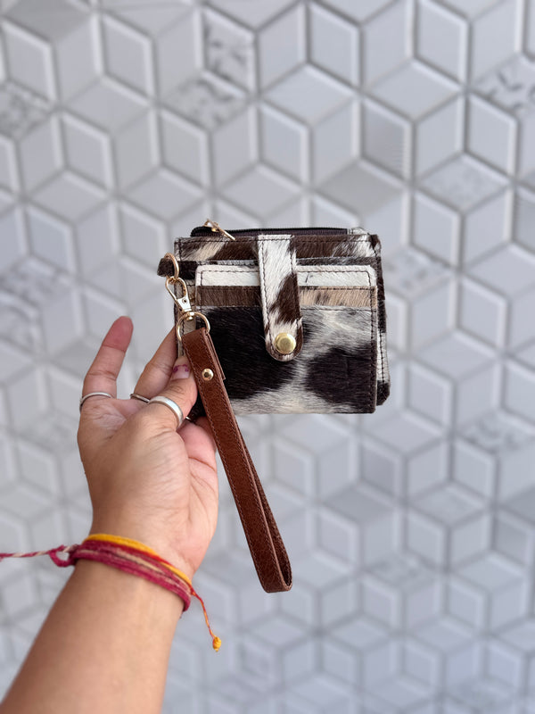 Hair on Hide Leather Coin Purse Stylish Clutch ATM Card Holder Cowhide Leather Western Style Clutch