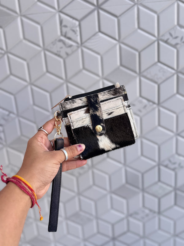 Hair on Hide Leather Coin Purse Stylish Clutch ATM Card Holder Cowhide Leather Western Style Clutch