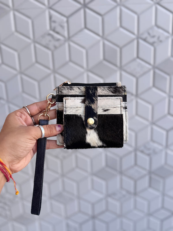 Hair on Hide Leather Coin Purse Stylish Clutch ATM Card Holder Cowhide Leather Western Style Clutch