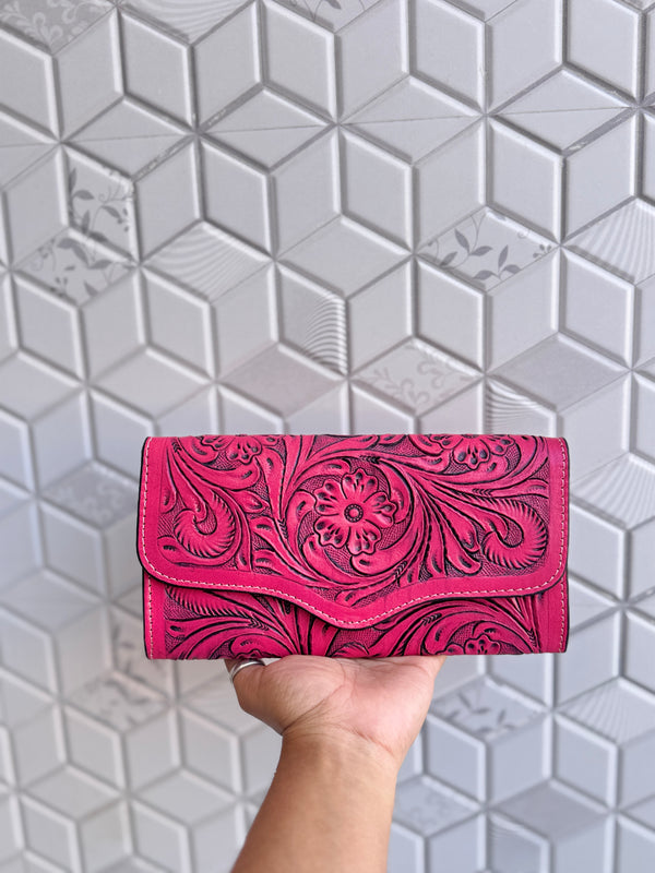 Carving Hand Tooled Leather Clutch Phone Case Stylish Real Leather Women's Clutch