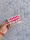 Hair on Hide Metallic Leather New Hand Tooled Checks Design Small Coin Purse Mini Wallet for Women