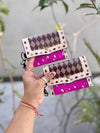 Hair on Hide Metallic Leather New Hand Tooled Checks Design Small Coin Purse Mini Wallet for Women