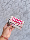 Hair on Hide Metallic Leather New Hand Tooled Checks Design Small Coin Purse Mini Wallet for Women