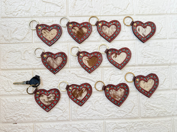 Hand Tooled Leather Key rings Handcrafted Stylish Cowhide Leather Unique Pattern Key chai