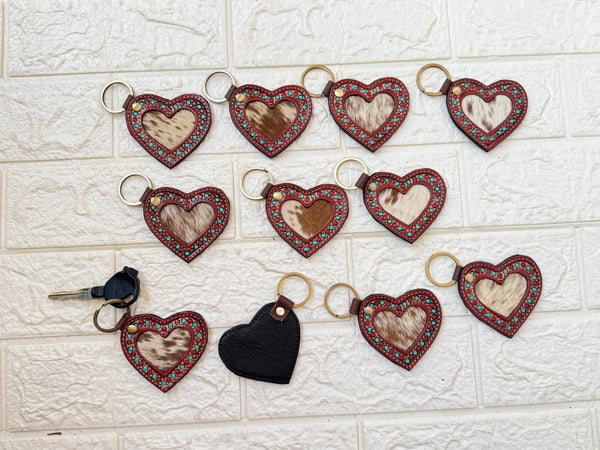 Hand Tooled Leather Key rings Handcrafted Stylish Cowhide Leather Unique Pattern Key chai