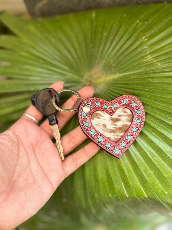 Hand Tooled Leather Key rings Handcrafted Stylish Cowhide Leather Unique Pattern Key chai