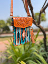 Real Leather Aztec Saddle Blanket Phone Purse Hand Tooled Leather Women Sling Phone Purse