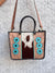 Carving Hand Tooled Tote Bags Hair On Hide Shoulder Handbag for Women's