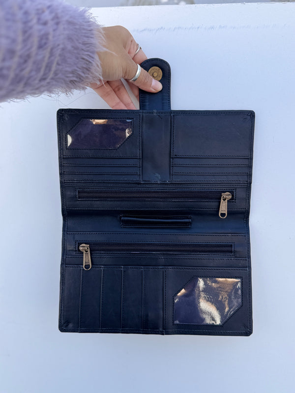 Cowhide Leather Big Size Clutch for Women's Real Leather Purse Clutch Card Case Western Wallet