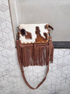 Suede Leather Fringe Handbag Western Hair On Hide Cross Body Women Sling Purse