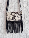 Suede Leather Fringe Handbag Western Hair On Hide Cross Body Women Sling Purse