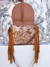 Hand Tooled Carving Leather Handbag Hair On Hide Fur Leather Handmade Purse for Women's