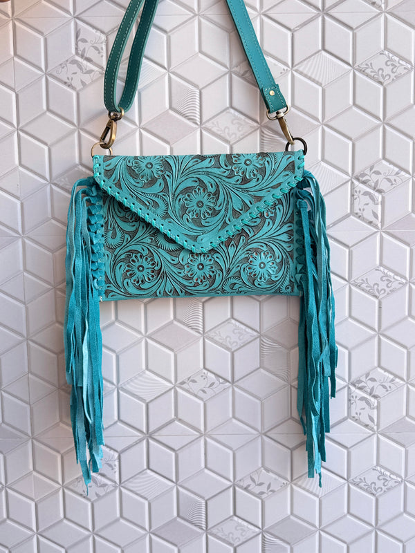 Hand Tooled Fringe Handbag Real Leather Handmade Carving Tooling Sling Bag Western Stylish Bags