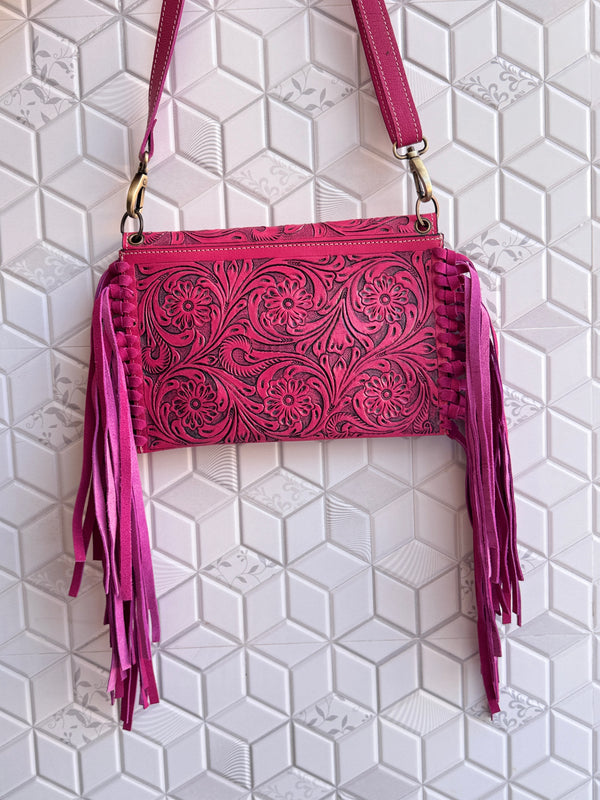 Hand Tooled Fringe Handbag Real Leather Handmade Carving Tooling Sling Bag Western Stylish Bags