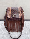 High Quality Fringe Handbag Hand Tooled Carving Leather Bag Gypsy Boho Checkers Handmade Real Leather Western Bag