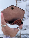 Genuine Leather Coin Purse Pouches Hand Tooled Carving Unisex Clutch Small Size Wallet