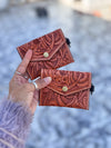 Genuine Leather Coin Purse Pouches Hand Tooled Carving Unisex Clutch Small Size Wallet