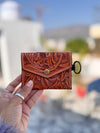 Genuine Leather Coin Purse Pouches Hand Tooled Carving Unisex Clutch Small Size Wallet