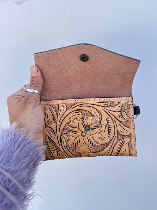 Real Leather Hand Tooled Carving Stylish Handmade Coin Purse