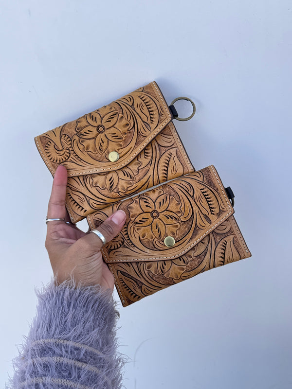 Real Leather Hand Tooled Carving Stylish Handmade Coin Purse