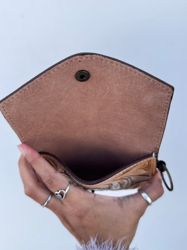 Real Leather Hand Tooled Carving Stylish Handmade Coin Purse