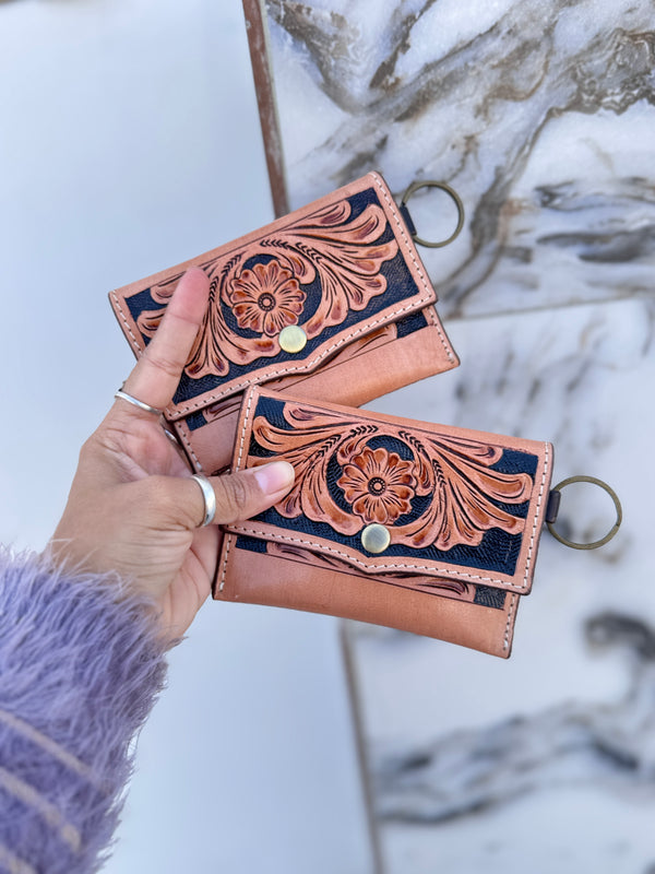 New Designer Hand Tooled Carving Small Size Coin Purse