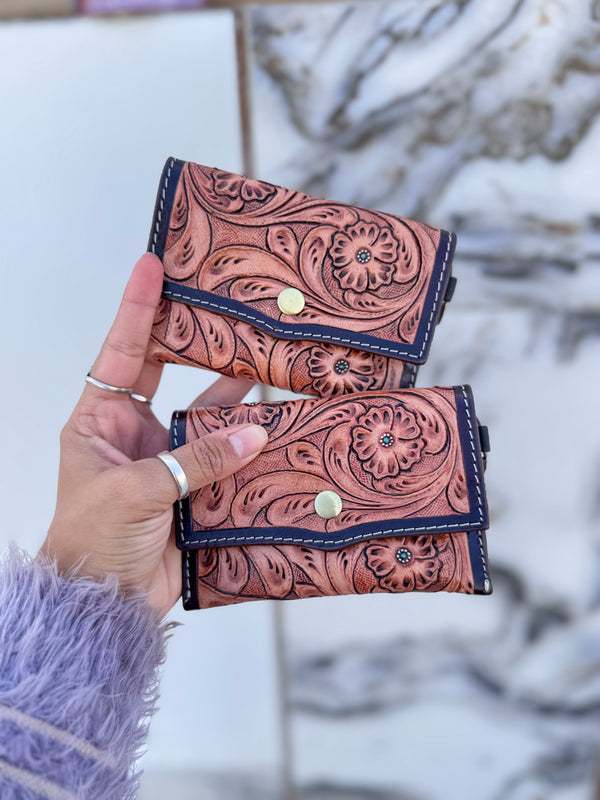 Hand Tooled Carving Coin Purse Western Leather Small Size Wallet for Unisex