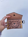Hand Tooled Carving Small Size Coin Purse Western Leather Purse for Unisex
