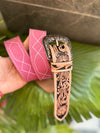 New Premium Quality Handmade Belts Hand Tooled Leather Boot Stich Belts Boho Vintage Pink Colour Trendy Stylish Western Belts