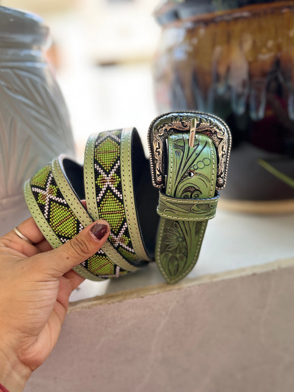Custom Logo High Quality Hot Selling Hand Tooled Leather Beaded Belts Luxury Designer Genuine Cowhide Leather Pin Buckle Belts