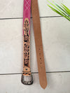 New Premium Quality Handmade Belts Hand Tooled Leather Boot Stich Belts Boho Vintage Pink Colour Trendy Stylish Western Belts