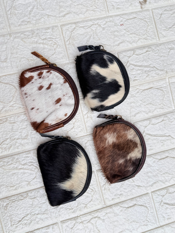 Real Cowhide Leather Coin Purse Stylish Clutch Wallet Purse Half Round Shaped