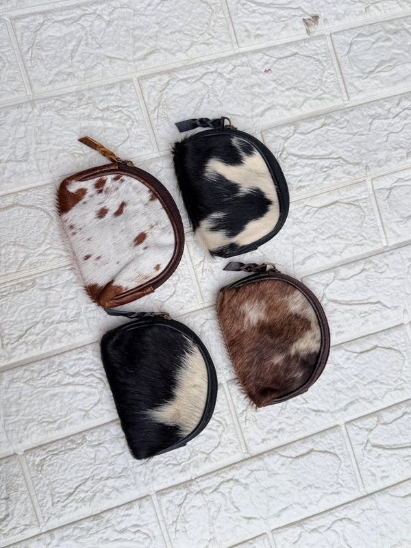Real Cowhide Leather Coin Purse Stylish Clutch Wallet Purse Half Round Shaped