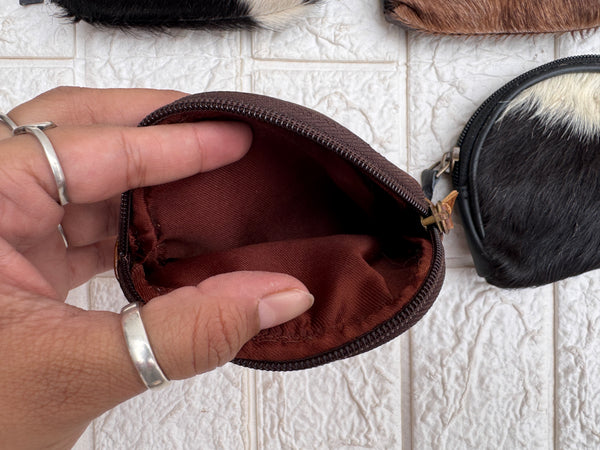 Real Cowhide Leather Coin Purse Stylish Clutch Wallet Purse Half Round Shaped