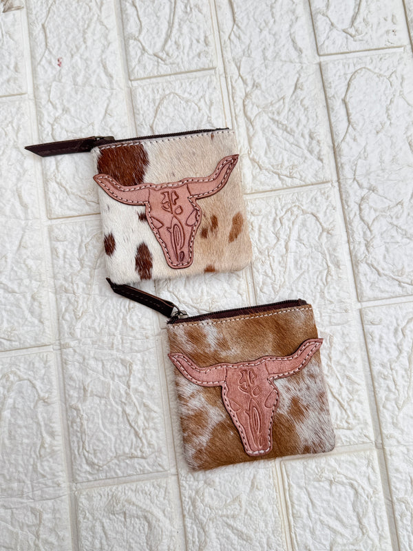 Hair on Hide Leather Coin Purse Designer Wallet Card Holders Genuine Cowhide Leather Mini Pouch