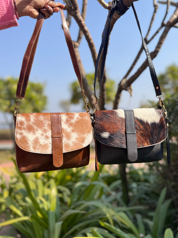 High Quality Hair on Hide Fur Leather Handbag Cross body Sling Bag Stylish Shoulder Sling Bag for Women