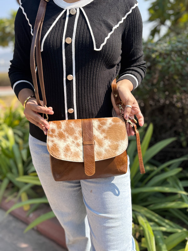 High Quality Hair on Hide Fur Leather Handbag Cross body Sling Bag Stylish Shoulder Sling Bag for Women