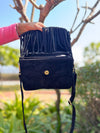 Suede Leather Fringe Handbag Hair on Hide Leather Sling Bag