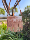 Suede Leather Fringe Handbag Hair on Hide Leather Sling Bag