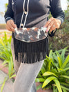 Suede Leather Fringe Handbag Hair on Hide Leather Sling Bag