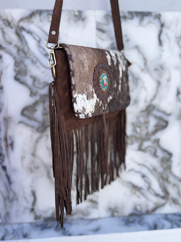 Women's Handbag Suede Leather Fringe Hair on Hide Cross Body Bag (Copy)